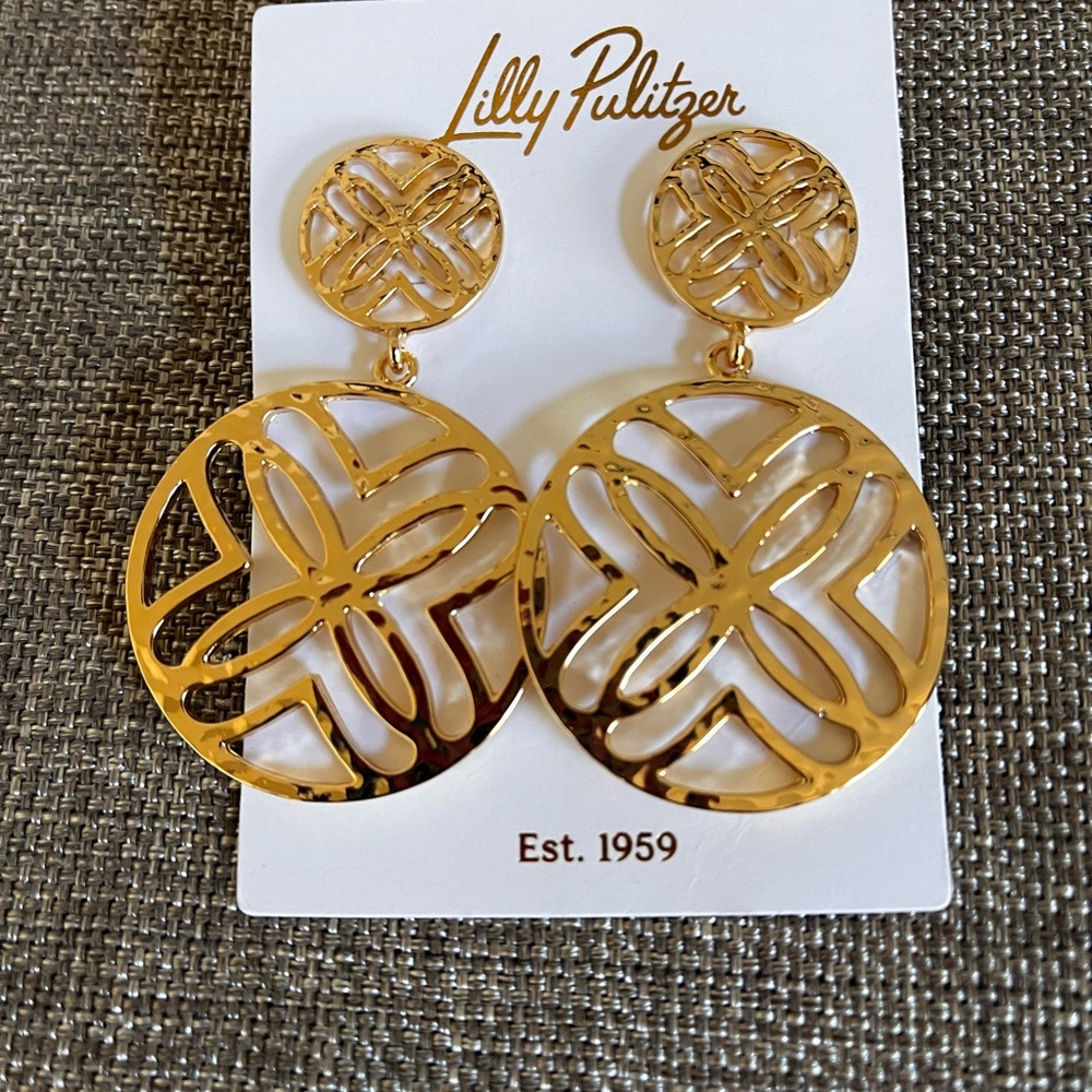 New Lilly Pulitzer Gold Pierced Statement Earrings
